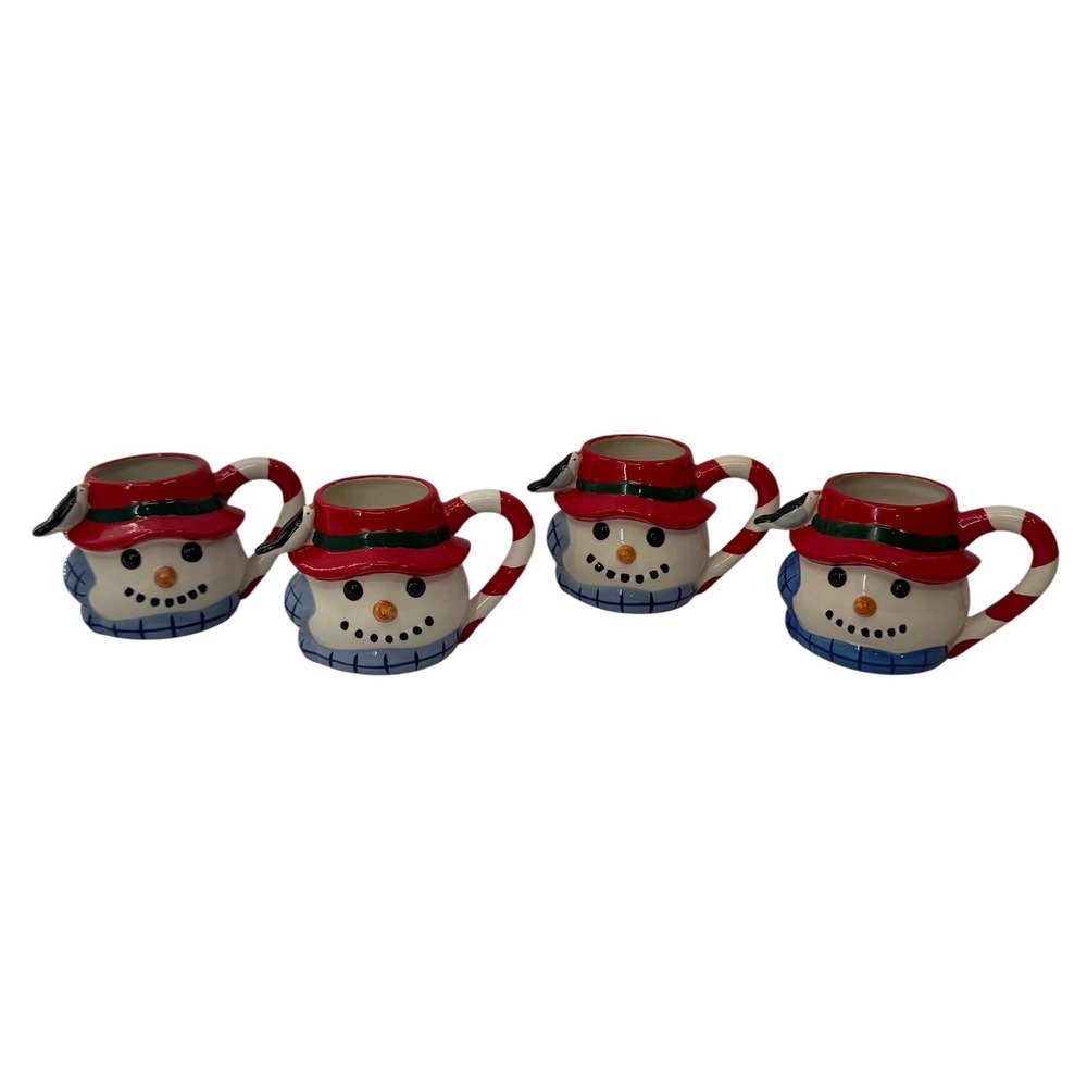 Pfaltzgraff Snowman Coffee Mugs Set of 4 Christmas Holiday Ceramic Candy Read